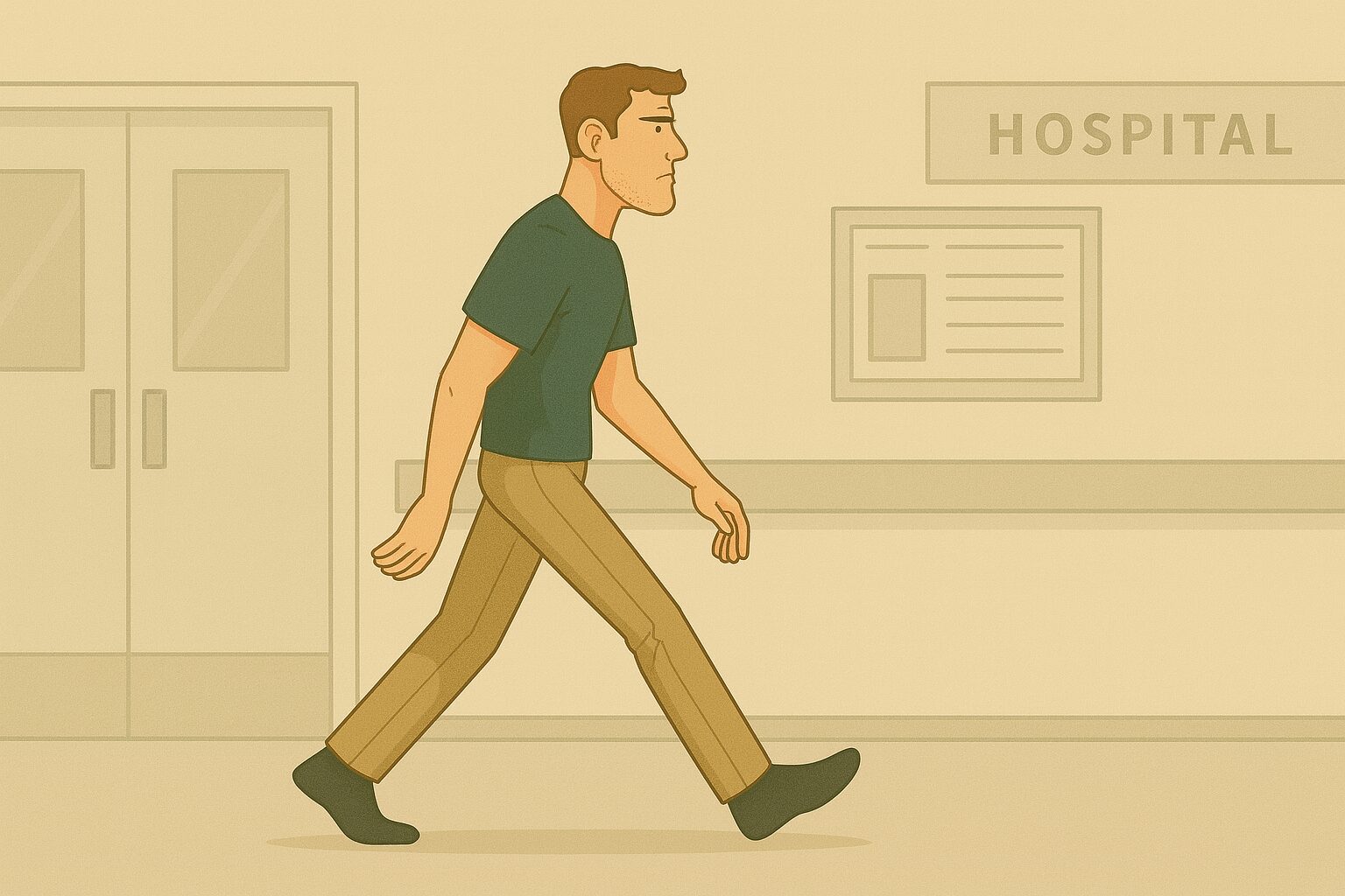 限定検査室に向かう裕綱タッカーズの絵。今までの人間ドッグで起きたことがトラウマになっているからと思っていそうなタッカーズの絵